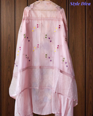 Organza 3D Embroidery Patch Work Unstitched Suit with Embroidered Dupatta