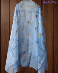 Organza 3D Embroidery Patch Work Unstitched Suit with Embroidered Dupatta