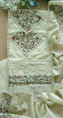 Soft Mul Chanderi Applique Work Unstitched Suit with Crochet Lacing