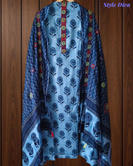 Pure Cotton Block Print Effect Suit with Kantha Work & Printed Dupatta