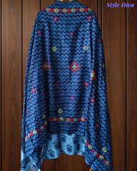 Pure Cotton Block Print Effect Suit with Kantha Work & Printed Dupatta