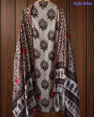 Pure Cotton Block Print Effect Suit with Faux Mirror Highlighting & Printed Dupatta
