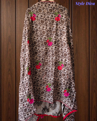 Pure Cotton Block Print Effect Suit with Faux Mirror Highlighting & Printed Dupatta