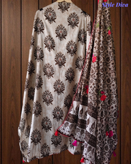 Pure Cotton Block Print Effect Suit with Faux Mirror Highlighting & Printed Dupatta