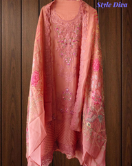 Premium Georgette Embroidered Unstitched Suit With Digital Print Dupatta