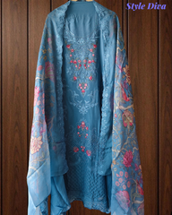 Premium Georgette Embroidered Unstitched Suit With Digital Print Dupatta