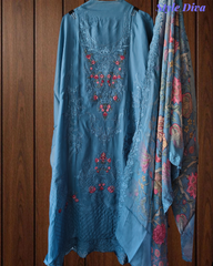Premium Georgette Embroidered Unstitched Suit With Digital Print Dupatta