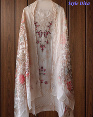 Premium Georgette Embroidered Unstitched Suit With Digital Print Dupatta
