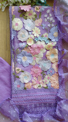 Organza 3D Embroidery Patch Work Unstitched Suit with Embroidered Dupatta