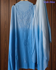 Pure Cotton Ombre Chikan-Kari Unstitched Suit with Mul Cotton Dupatta