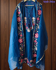 Mul Chanderi Laser Cut & Thread Embroidery Unstitched Suit with Embroidered Dupatta