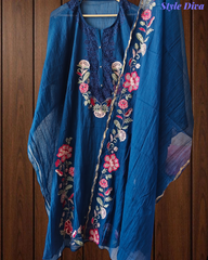 Mul Chanderi Laser Cut & Thread Embroidery Unstitched Suit with Embroidered Dupatta