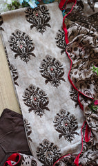 Pure Cotton Block Print Effect Suit with Faux Mirror Highlighting & Printed Dupatta
