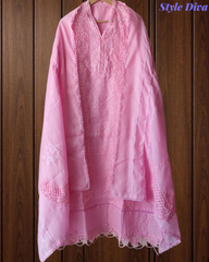 Cotton Linen Pakistani Style Crochet Lacing Semi-Stitched Suit with Linen Dupatta