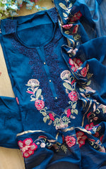 Mul Chanderi Laser Cut & Thread Embroidery Unstitched Suit with Embroidered Dupatta
