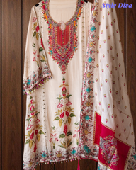 Elegant Organza Digital Print Semi-Stitched Suit with Mirror High-Lights and Digital Print Dupatta