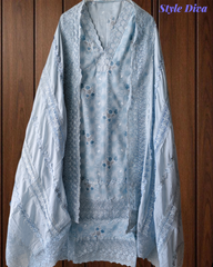 Pure Cotton Printed Crochet Lace Unstitched Suit with Cotton Dupatta