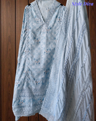 Pure Cotton Printed Crochet Lace Unstitched Suit with Cotton Dupatta