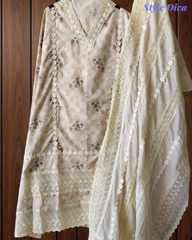 Pure Cotton Printed Crochet Lace Unstitched Suit with Cotton Dupatta
