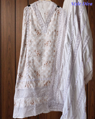 Pure Cotton Printed Crochet Lace Unstitched Suit with Cotton Dupatta