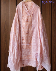 Pure Cotton Printed Crochet Lace Unstitched Suit with Cotton Dupatta