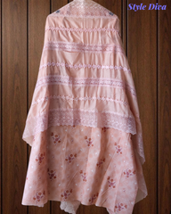 Pure Cotton Printed Crochet Lace Unstitched Suit with Cotton Dupatta