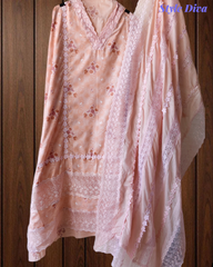 Pure Cotton Printed Crochet Lace Unstitched Suit with Cotton Dupatta