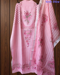 Linen Digital Printed Un-Stitched Suit with Sequin Highlighting and Linen Dupatta