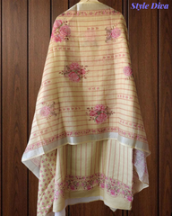 Linen Digital Printed Un-Stitched Suit with Sequin Highlighting and Linen Dupatta