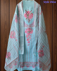 Linen Digital Printed Un-Stitched Suit with Sequin Highlighting and Linen Dupatta