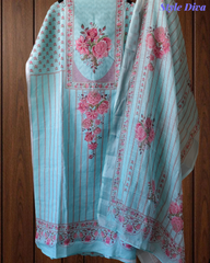 Linen Digital Printed Un-Stitched Suit with Sequin Highlighting and Linen Dupatta