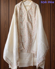 Pure Cotton Pakistani Style Embroidered Unstitched Suit with Mul Cotton Dupatta