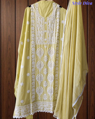 Premium Cotton Chikankari Work Unstitched Suit with Cut Dana Highlighting