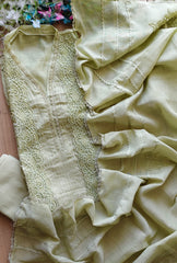 Cotton Linen Pakistani Style Crochet Lacing Semi-Stitched Suit with Linen Dupatta