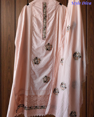 Pure Cotton Self Design Embroidery Unstitched Suit with Mul Cotton Dupatta