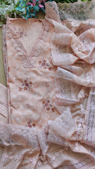 Pure Cotton Printed Crochet Lace Unstitched Suit with Cotton Dupatta