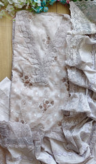 Pure Cotton Printed Crochet Lace Unstitched Suit with Cotton Dupatta