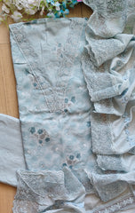 Pure Cotton Printed Crochet Lace Unstitched Suit with Cotton Dupatta