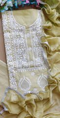 Premium Cotton Chikankari Work Unstitched Suit with Cut Dana Highlighting