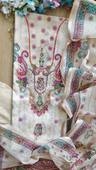 Elegant Kota Digital Print Unstitched Suit with Pearl Highlighting