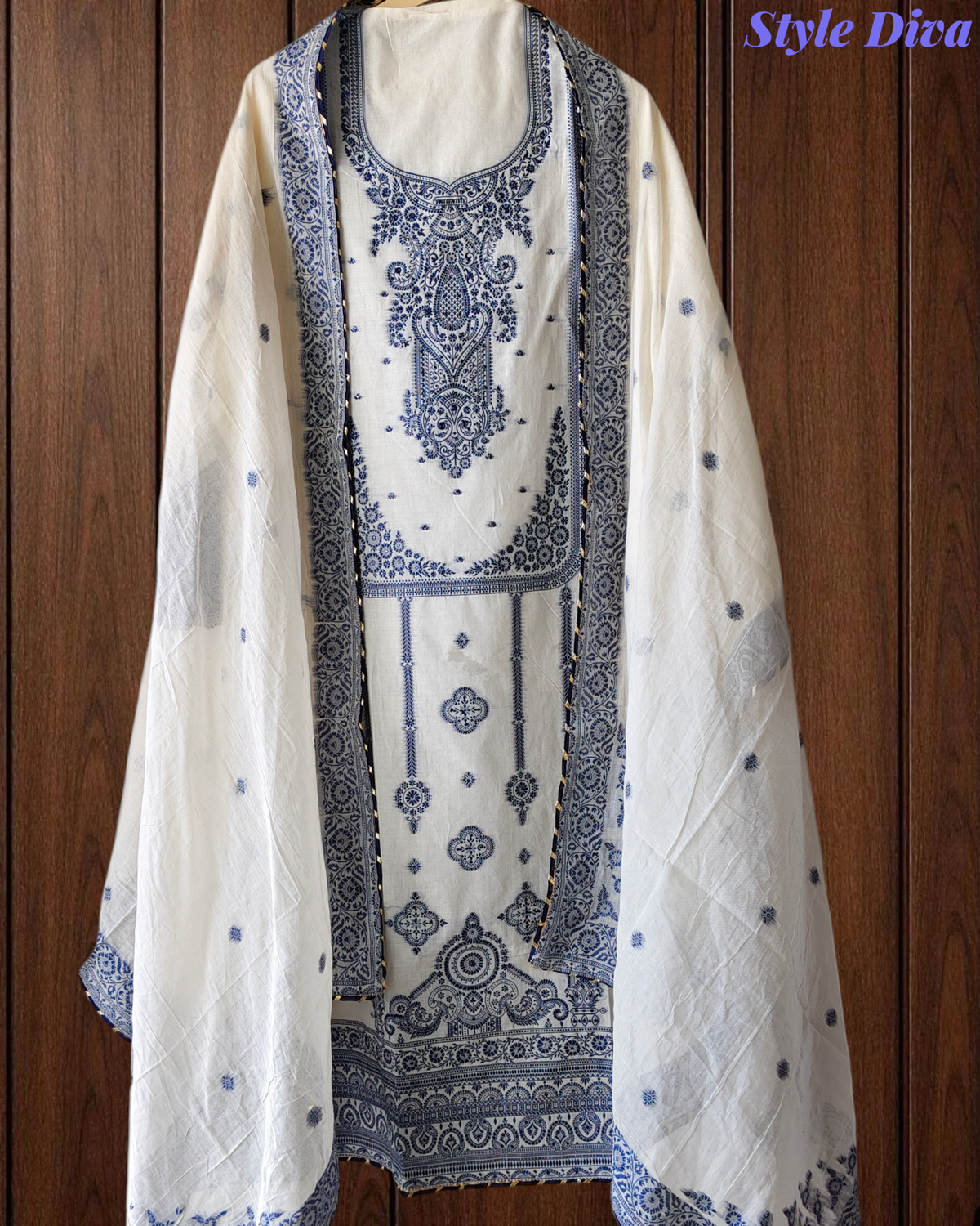 Pure Cotton Weaving Embroidery Unstitched Suit with Coordinated Dupatta