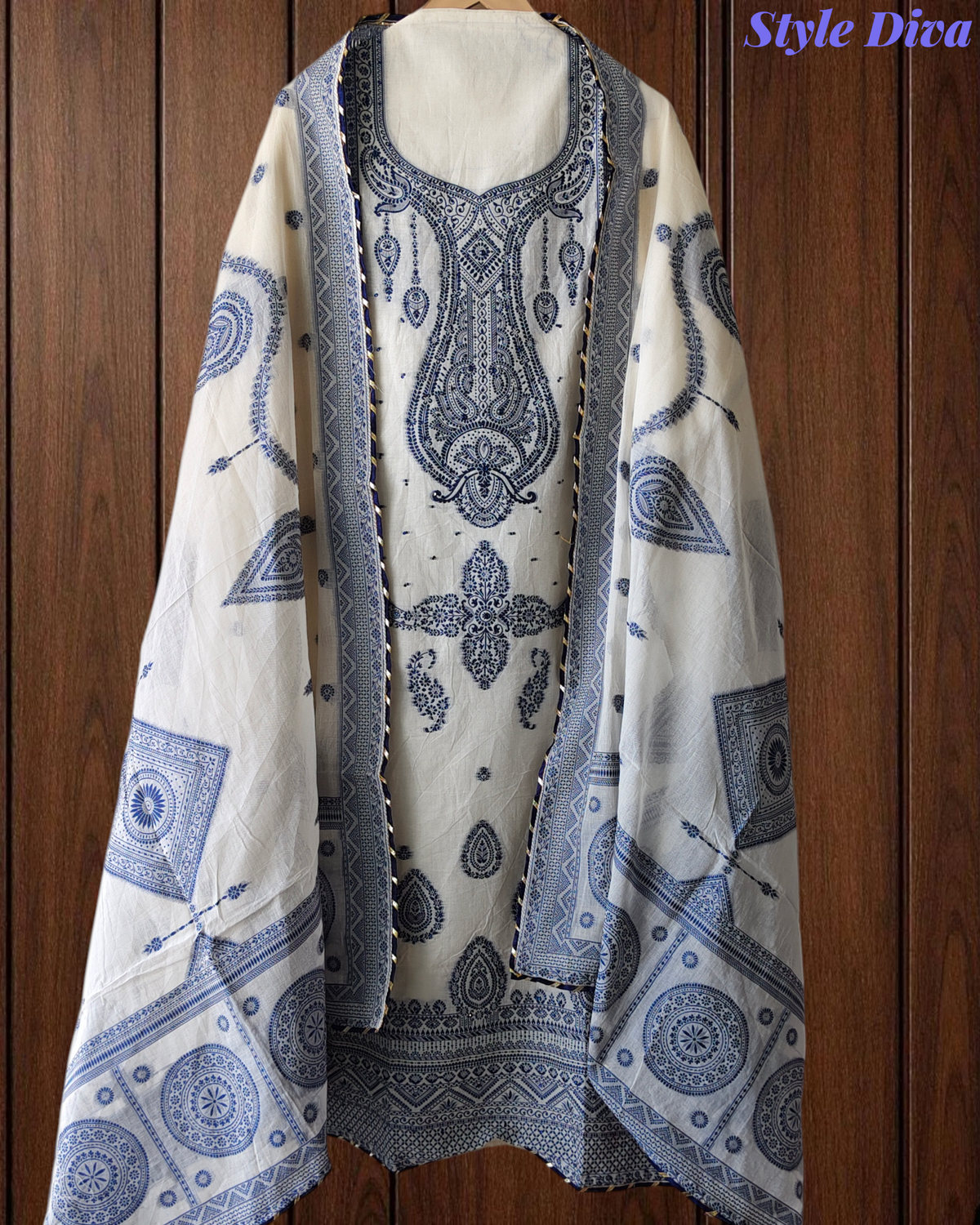 Pure Cotton Weaving Embroidery Unstitched Suit with Coordinated Dupatta