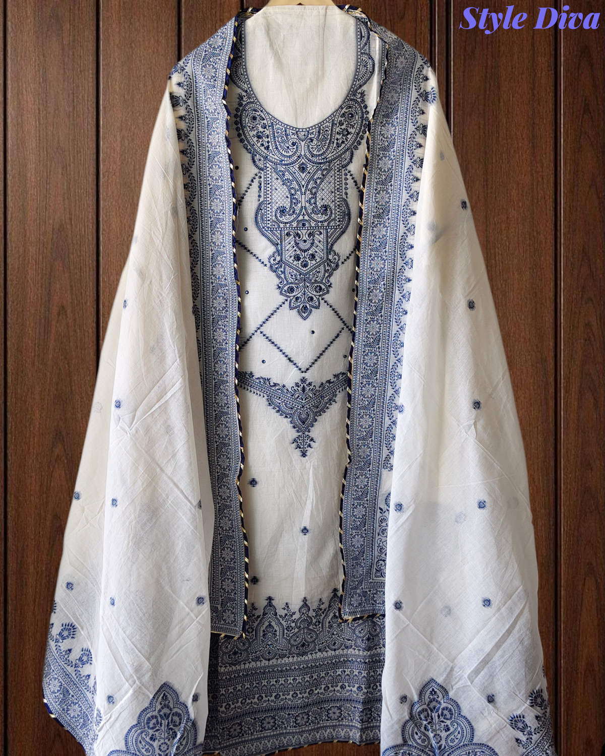 Pure Cotton Weaving Embroidery Unstitched Suit with Coordinated Dupatta