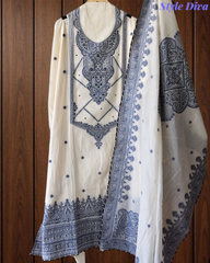 Pure Cotton Weaving Embroidery Unstitched Suit with Coordinated Dupatta