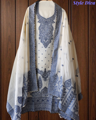 Pure Cotton Weaving Embroidery Unstitched Suit with Coordinated Dupatta