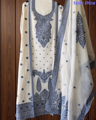 Pure Cotton Weaving Embroidery Unstitched Suit with Coordinated Dupatta