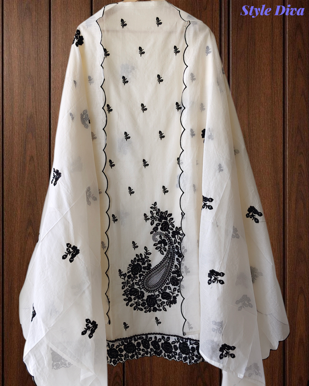 Pure Cotton Thread Embroidery Unstitched Suit with Mul Cotton Dupatta