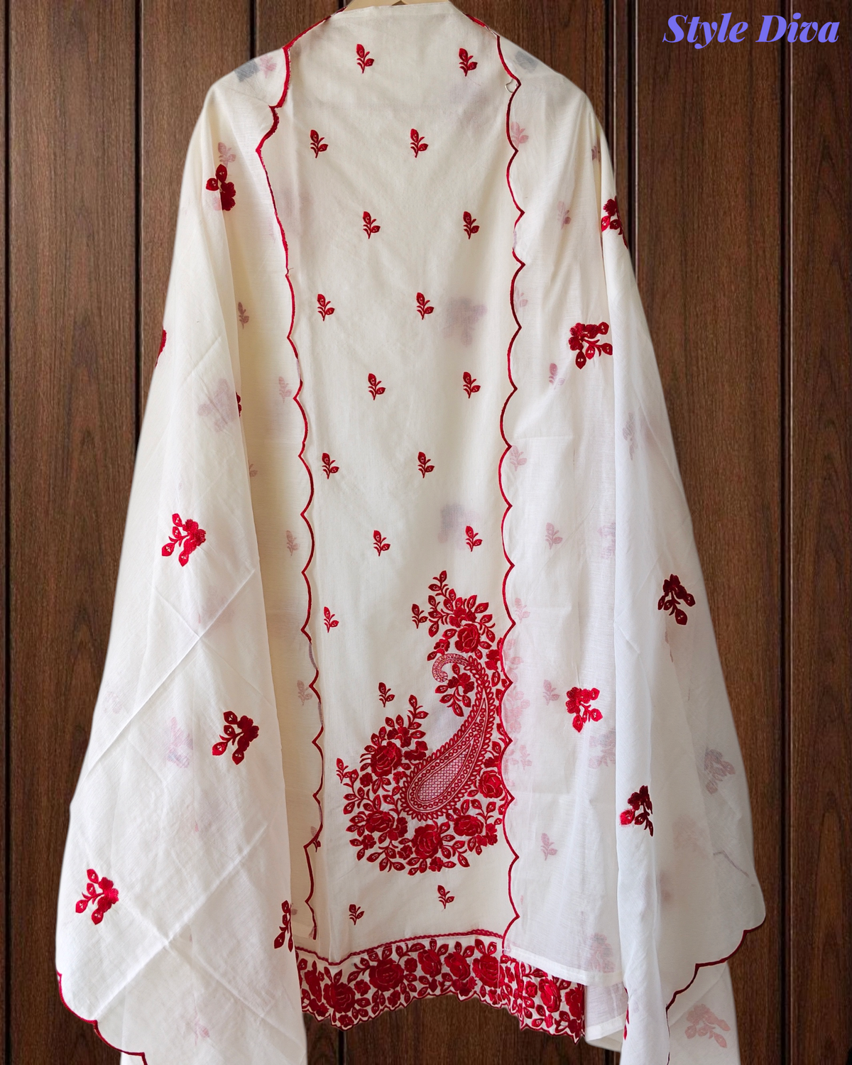Pure Cotton Thread Embroidery Unstitched Suit with Mul Cotton Dupatta