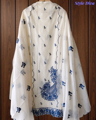 Pure Cotton Thread Embroidery Unstitched Suit with Mul Cotton Dupatta
