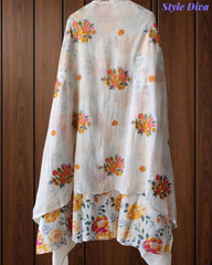 Pure Cotton Digital Print & Kantha Work Unstitched Suit with Kashmiri Embroidery Dupatta